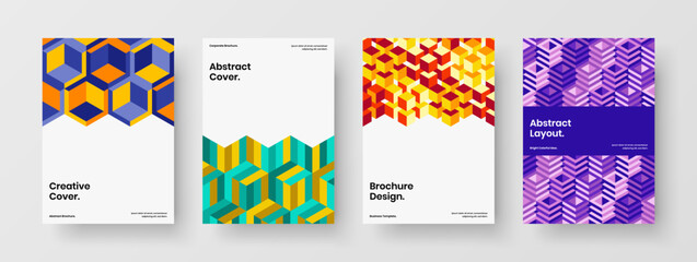 Minimalistic geometric tiles poster template collection. Bright journal cover A4 vector design illustration set.