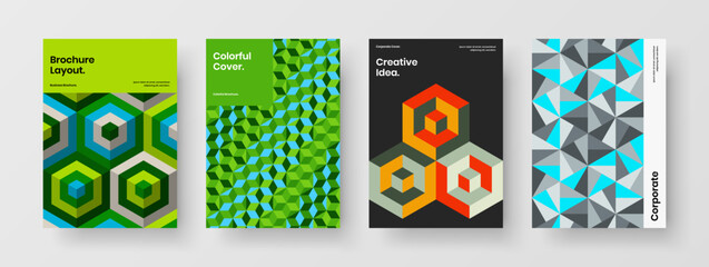 Fototapeta premium Creative geometric hexagons poster layout collection. Simple book cover design vector concept set.