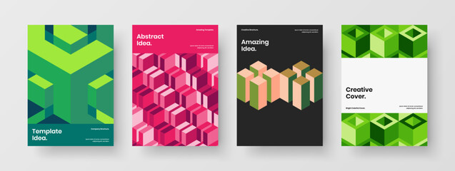Fresh geometric shapes brochure template set. Abstract corporate cover A4 vector design layout collection.