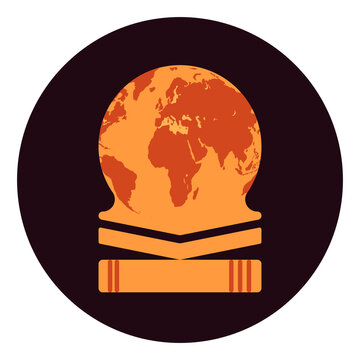 Round Logo Of A Book And A Planet. Whole World Is In The Book. Planet Is Sucked Into The Book Logo. Read Books And The Knowledge Of The Whole World Will Be In Your Head. Vector Icon Illustration.