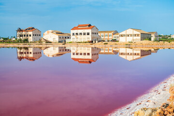 Cityscape of the Pink Lagoon of Torrevieja and its Salt Mines (Alicante, Spain)