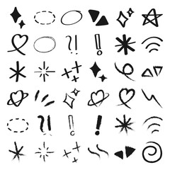 Set of different arrows and speech bubbles, hand drawing elements, doodles, sketch for your design, black and white.