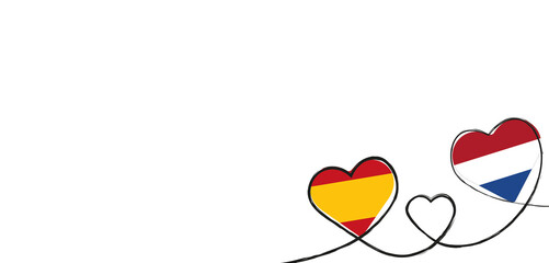 Drei verbundene Herzen mit der Flagge der Niederlande und Spanien