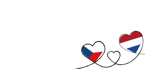 Drei verbundene Herzen mit der Flagge der Niederlande und Tschechien