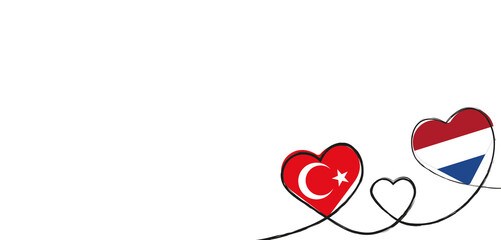 Drei verbundene Herzen mit der Flagge der Niederlande und der Türkei