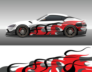 Fototapeta premium Car wrap vinyl racing decal ornament. Abstract curve stripes sport background design print template. Vector illustration.