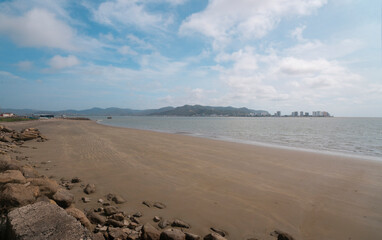 Panoramic view of the city of Bahia de Caraquez seen from the beach of San Vicente