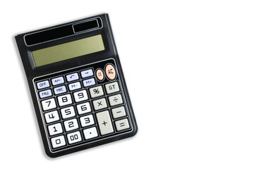 Calculator white background, isolate with an copyspace.