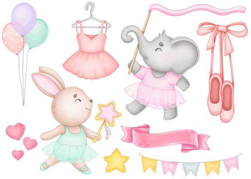 Cute Animal Ballerina Girls Clipart