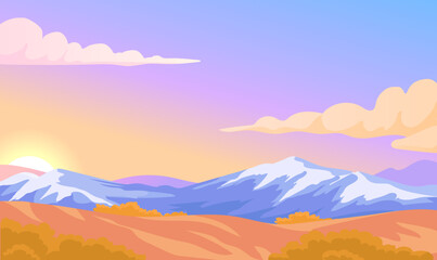 Colorful sunset in the mountains landscape vector illustration