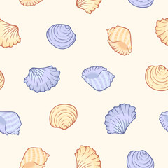 Summer sea pattern with seashells in pastel colors