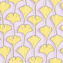 Cute pattern with ginkgo biloba leaves in pastel colors in cartoon styles