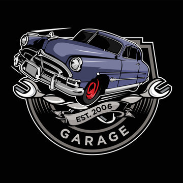 Classic auto repair shop vector logo illustration