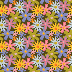 teenage seamless 70s retro floral pattern hippie