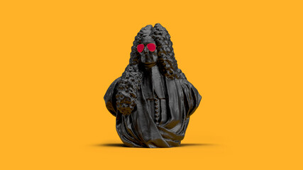 3d render male bust black on yellow background with thick long curly hair concept barbershop art background