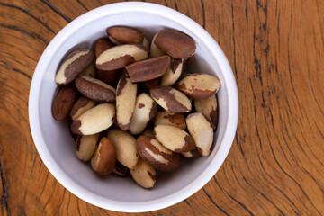 Brazil nuts. Brazilian chestnut, top view.