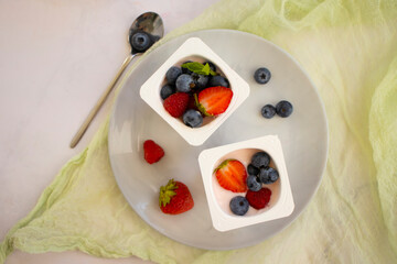 Yogurt with strawberries, raspberries, blueberries