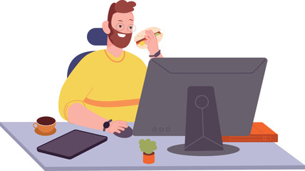 Man eating at work. Lunch break in office workspace