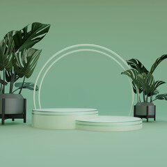 3D Podium with Tropical Leaf