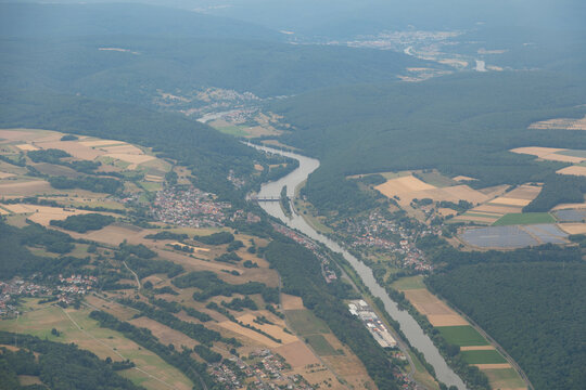 Marktheidenfeld area in Bavaria in Germany from above