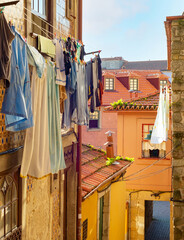 Fototapeta na wymiar Clothes drying Porto street Portugal
