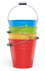 Set of metal garden buckets for hydration of plants isolated on white background