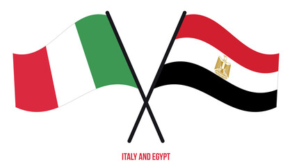 Italy and Egypt Flags Crossed And Waving Flat Style. Official Proportion. Correct Colors.