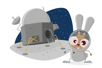 funny illustration of an astronaut cartoon rabbit