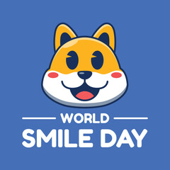 Vector cute dog head. World smile day illustration.