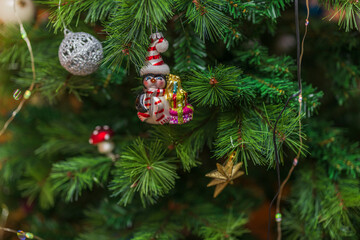 Beautiful view of colorful Christmas decorations on Christmas tree. Sweden.