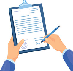 Hands writing signature on document. Signing contract concept - obrazy, fototapety, plakaty