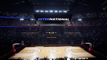 Basketball Arena with people crowds 3d render High quality 4k photo