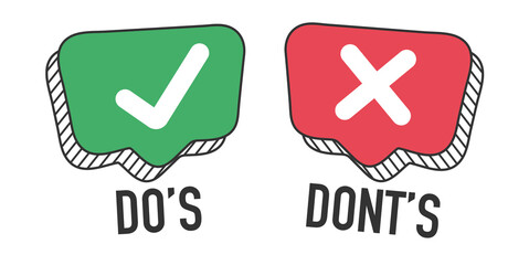 Do and Don't or Good and Bad Icons w Positive and Negative Symbols