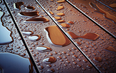 water drops on brown wooden boards - Powered by Adobe