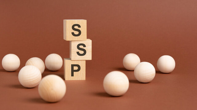 wooden cubes block with alphabet combine abbreviation SSP. ssp - short for Sell Side Platform