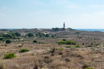 Lighthouse, Paphos, Cyprus. Archaeological area. Signal for ships and boats. Akamas Peninsula.