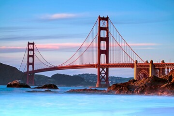Scenic view of the famous Golden Gate Bridge in San Francisco, California on a sunny day