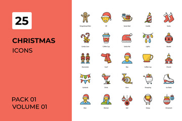 Christmas icons collection. Set contains such Icons as banners, bow, candy, celebration, Christmas, and more 
