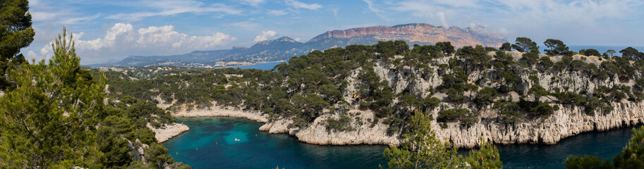 Fototapeta na wymiar Panorama France Mediterranean Fjord Calanque Beach Blue Water