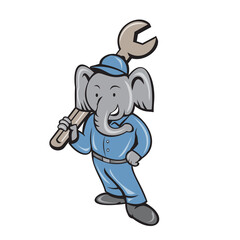 Elephant Mechanic Spanner Standing Cartoon