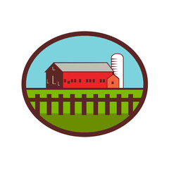 Farm Barn House Silo Oval Retro