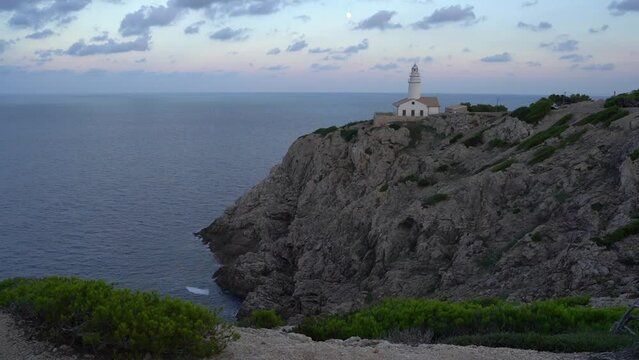 Capdepera lighthouse at dusk in Mallorca, Spain