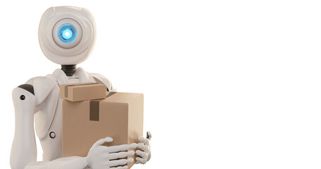 robot with a package, artificial intelligence 3d-illustration