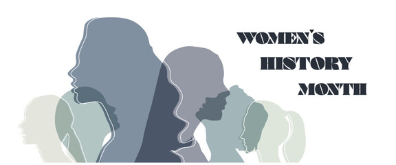 Women silhouette head isolated. Women's history month banner.