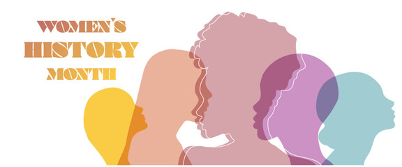 Women silhouette head isolated. Women's history month banner.