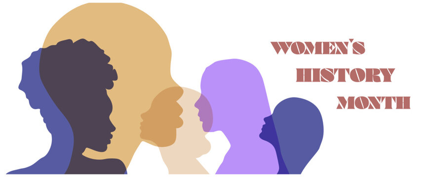 Women silhouette head isolated. Women's history month banner.