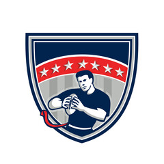 Flag Football QB Player Running Stars Crest Retro