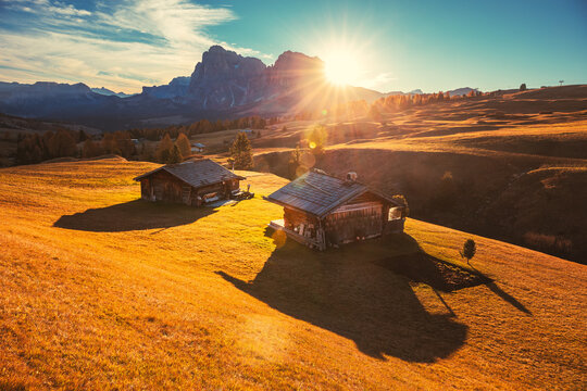 Alpe di Siusi (Seiser Alm), Dolomite Alps, Italy. Beautiful autumn landscape in the mountains