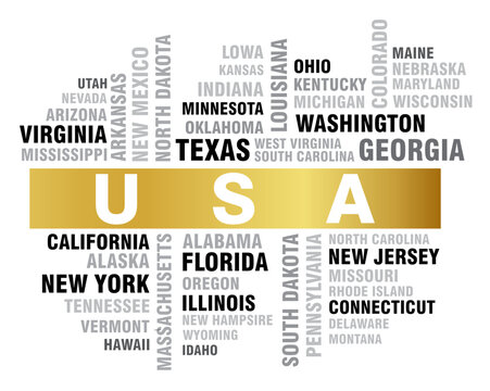 united states of America world cloud of 50 states