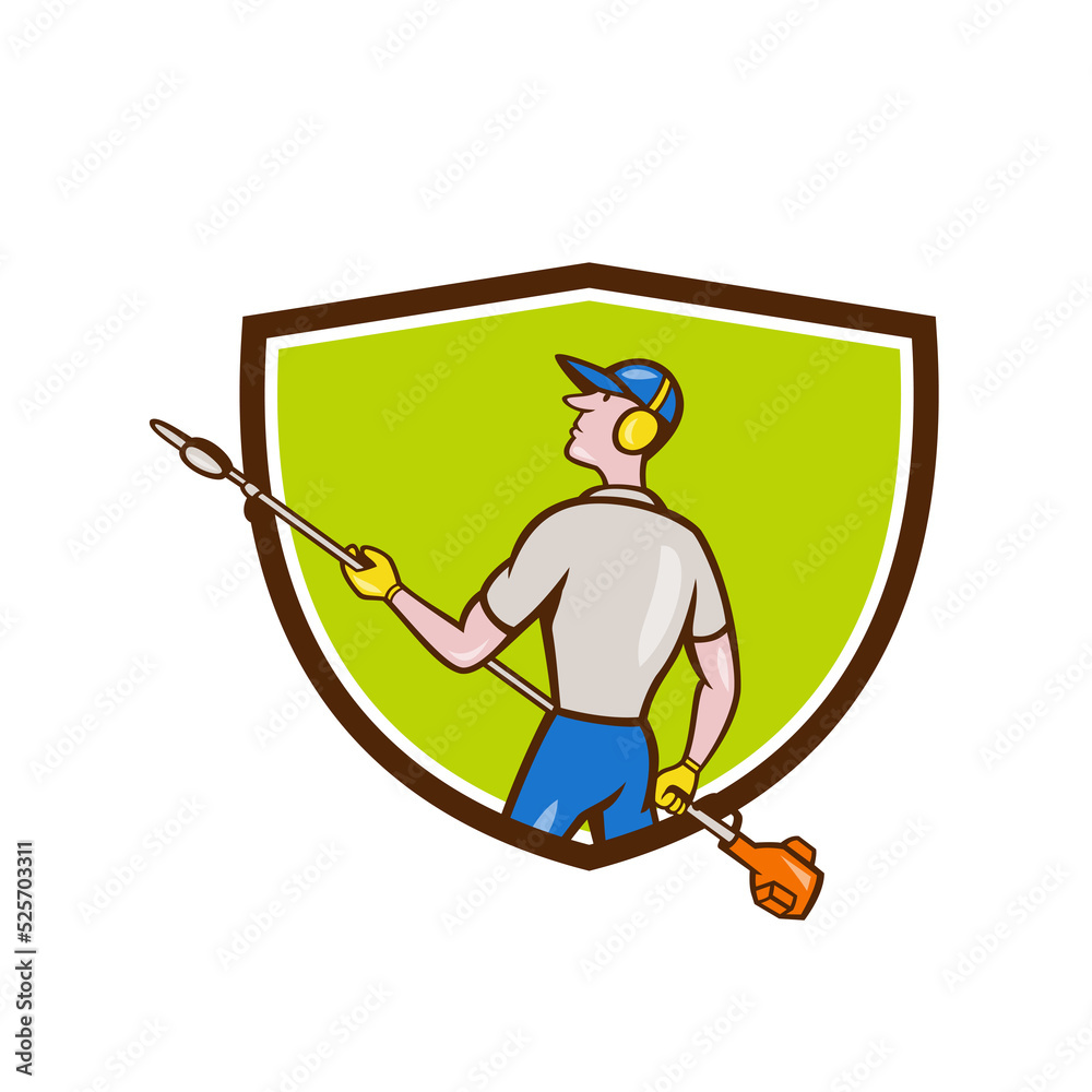 Wall mural Gardener Hedge Trimmer Crest Cartoon